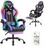 Thumbnail Gaming Chair with LED RGB Lights with Massage and Footrest — Smart Chairs, HOFFREE
