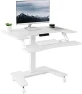 Thumbnail White Electric Mobile Height Adjustable 36 inch Dual Platform Standing Desk with Wheels — Standing Desk, VIVO