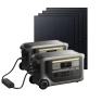 2 power stations + Double Power Hub + 4 × 440 W rigid solar panels
