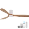 52” Wood Smart Flush Mount Ceiling Fan with Lights and Remote