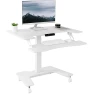 White Electric Mobile Height Adjustable 36 inch Dual Platform Standing Desk with Wheels — Standing Desk, VIVO