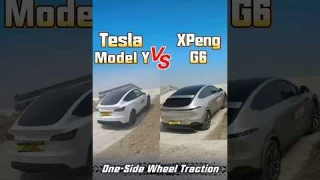 Tesla Model Y VS XPeng G6 One-Side Wheel Traction #tesla  #offroad  #suv