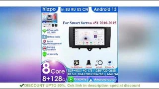 Hizpo 7862 AI for Smart Fortwo 451 2010-2015 Android 13 Car Radio Multimedia Video Player Wireless C