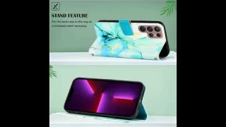 Samsung Galaxy S22 Ultra Wallet Marble Pattern Case Green