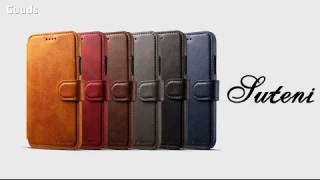 Suteni Calf Stripe Leather Wallet Flip Phone Case at guuds.com
