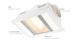 BRILLIANT MARVEL SLIMLINE BATHROOM 3-IN-1 HEATER / EXHAUST FAN / TRI-COLOUR LED LIGHT