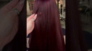 Burgundy color on Naturally BLACK hair😱 #red #hairtransformation