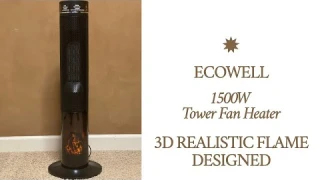 REVIEW ECOWELL 33” Tower Space Heater 3D Flame Tower Fan Heater EHT330