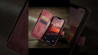 Caseme-case.com iPhone 14 Wallet Case with Wrist Strap Red