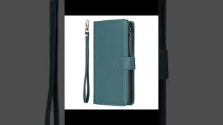 iPhone 15 Pro Max Zipper Leather Wallet Case with 9 Card Slots and Wrist Strap