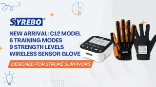 NEWEST MODEL: SYREBO C12 STROKE HAND REHABILITATION GLOVES WITH 6 TRAINING MODES, 9 STRENGTH LEVELS
