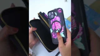Flower Embellished Zipper Purse and Wallet Duo Case - iPhone | Peeperly
