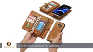Galaxy S7 Edge Case,AKHVRS Premium Genuine Cowhide Flip Leather Wallet Case - 14 Card Slot Series