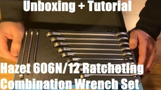 Hazet 606N/12 Ratcheting combination wrench set 12pc metric with case 8-19mm unboxing + instructions