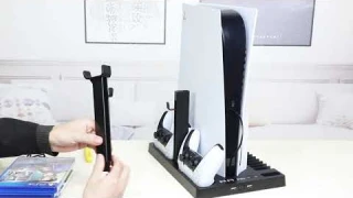 PS5 All-in-one Console Stand with Cooling Fan and Controller Charging Dock