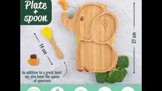 Bamboo baby suction plate with spoon! UK Baby essentials natural plate, perfect baby gift