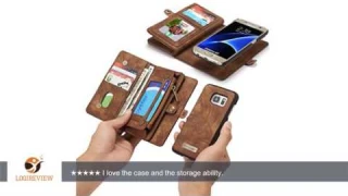 Galaxy S7 Case,AKHVRS Handmade Genuine Cowhide Leather Wallet Cover Case - Large Capacity zipper