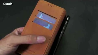 Guuds Suteni Simple Style Calf Stripe Leather Wallet Phone Case