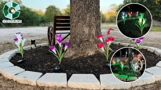 GIGALUMI Solar Flower Lights, 16 Solar Lily Flowers, Solar Landscape Light, Garden Decor Lights