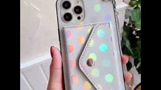 Luxury Leather Phone Case with Wallet and Shoulder Strap for iPhone 14- Laser Dotted Pocket Cover