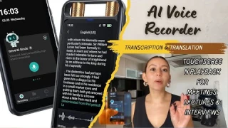 AI Voice Recorder with Transcription & Translation – Touchscreen Playback for Meetings,
