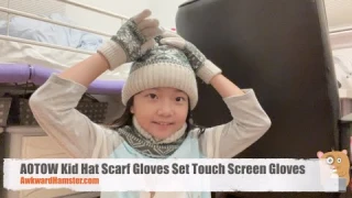 AOTOW Kid Hat Scarf Gloves Set Touch Screen Gloves