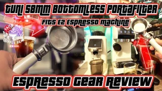 Tuni 58mm Bottomless Portafilter E2 Espresso Machine Review Workflow with 20 gram Basket G1 Grinder
