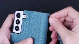 Samsung Galaxy S22 Genuine Leather Case with Card Holder, Kickstand and Wrist Strap