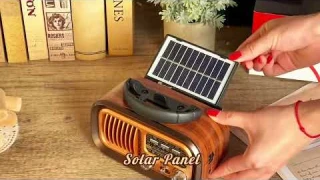【New Arrival 2023】PRUNUS J-150 Portable Retro AM FM Solar Radio Bluetooth Speaker,  TWS/TF/USB