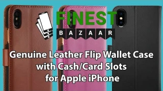 Genuine Leather Flip Wallet Case with Cash/Card Slots For Apple iPhone