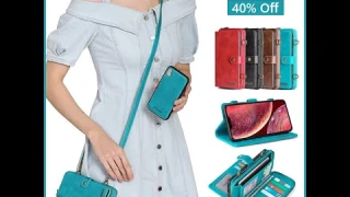 Magnetic Detachable Wallet Case for iPhone  with Crossbody Strap