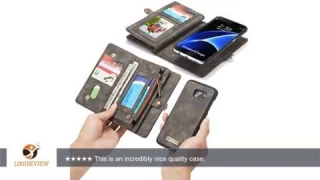 Galaxy S7 Edge Case,AKHVRS Premium Genuine Cowhide Flip Leather Wallet Case - 14 Card Slot Series