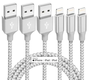 3 Pack 10 ft Lightning Charging Cable - MFi Certified Fast Charging Nylon Braided Cord, Bkayp