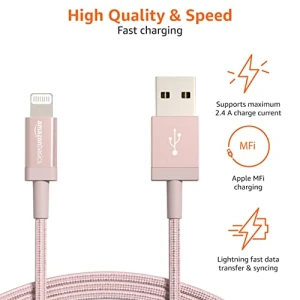 Nylon Braided USB-C to Lightning Charger Cable, MFi Certified, 6 Foot, Amazon Basics