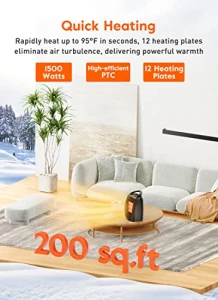 Portable Electric Space Heater with Thermostat, 1500W/750W, Fast Heating for Indoor Use, GiveBest