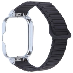 Metal Silver Frame Integrated I-shaped Magnetic Silicone Watch Band, Redmi