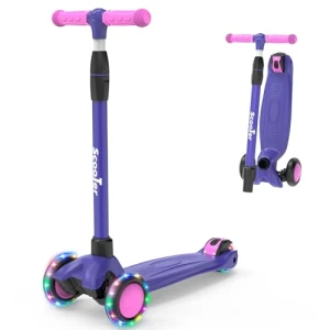 LED Lighted Wheels Kids Scooter with Adjustable Handlebars, EVLIQUIL