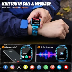 Military Smart Watch with Call, LED Flashlight, UV Light, Big Screen, Waterproof, Fitness Tracker, LaNikar