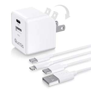 Foldable 15W Dual Port USB Wall Charger with 6FT Cable — Power Bank, Quntis