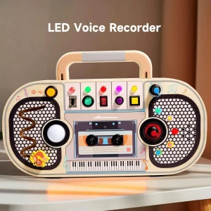 Wooden Sensory Toy with Dictaphone, Music, and LED Lights, Baby cheetah