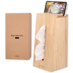 Natural Wood Tissue Box Case Smartphone Stand, Hidden Nest