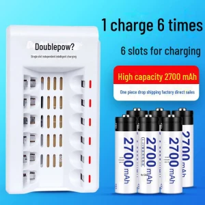 6-Slot Smart Charger with Rechargeable Batteries, Doublepow Battery