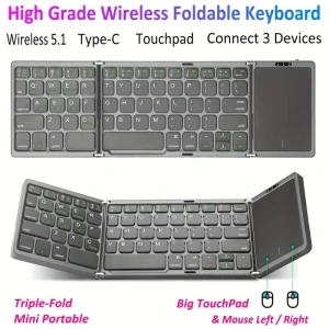 Portable Foldable Mini Wireless Keyboard with Touchpad — Bluetooth Keyboard, ZEKS