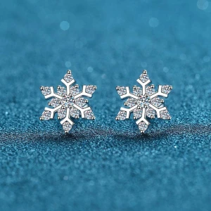 Smart Sensual Silver Earrings with Snowflake, ANENJERY Bijouterie