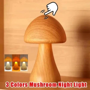 Smart Remote Control Wooden Cute Mushroom Night Light, Elegant Living House
