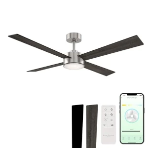 Smart 4-Blade Ceiling Fan with LED Light Kit — Smart Fan, East Grove Home