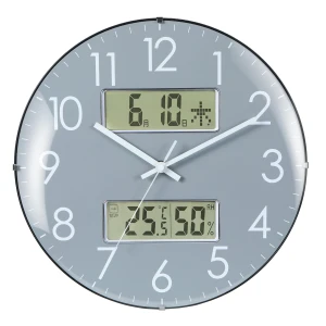Wall Clock with Temperature Humidity Date Day of Week Continuous Second Hand Silent Analog Spherical Glass, SAMURAI STYLE
