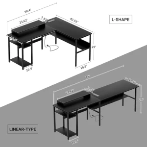 Reversible L Shaped Desk with Power Outlets and Smart LED Light, Unikito