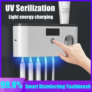 UV Toothbrush Holder with Smart Toothpaste Dispenser, Easy Beauty Home