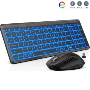 Silent Wireless Keyboard and Mouse with RGB Backlight, SeenDa